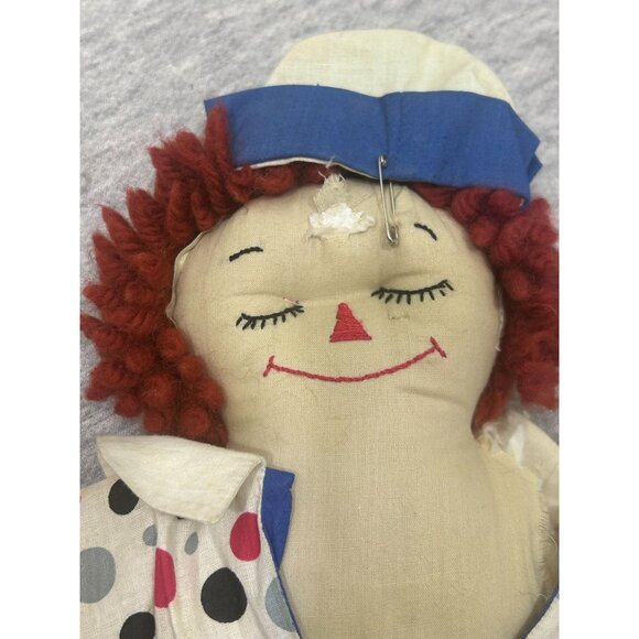 Raggedy Andy Doll Plush Stuffed Cloth Toy For Kids One Arm Handmade Blue/White - Picture 5 of 9